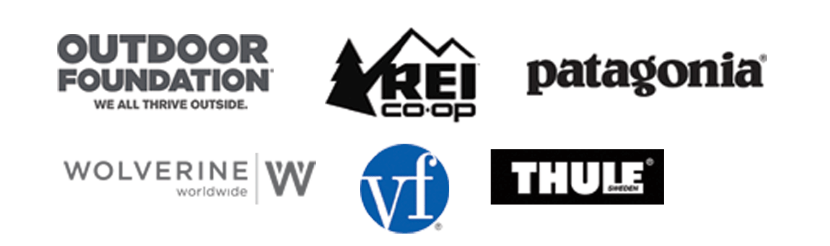 Logo Field including Outdoor Foundation, REI, Patagonia, Thule, VF, and Wolverine Worldwide